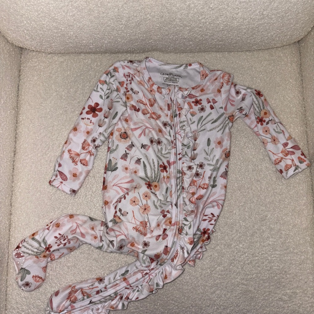 Caden Lane Willow's Whimsy Floral Ruffle Zipper Footie